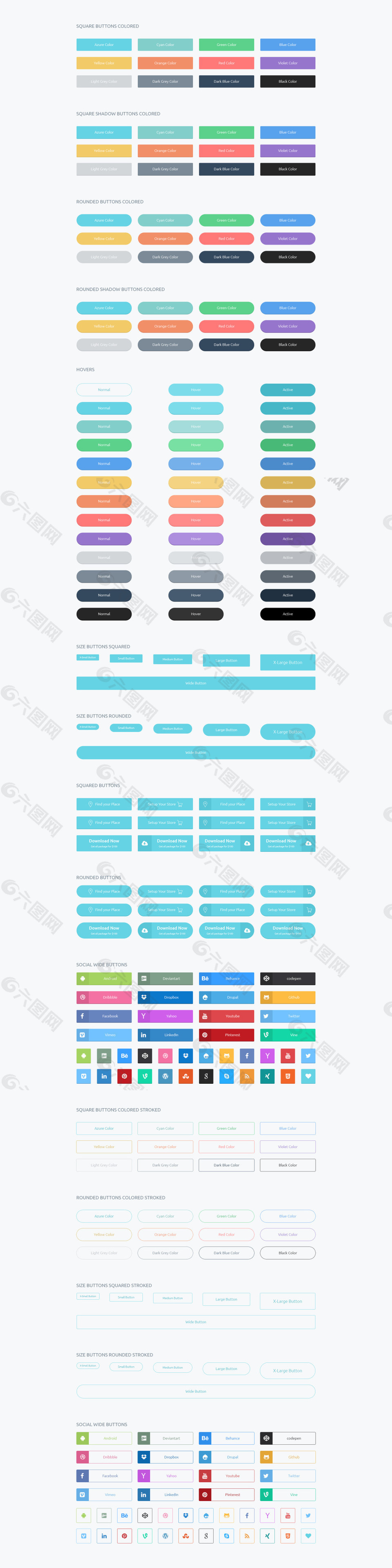 国外网站设计彩色按钮元素UI模板