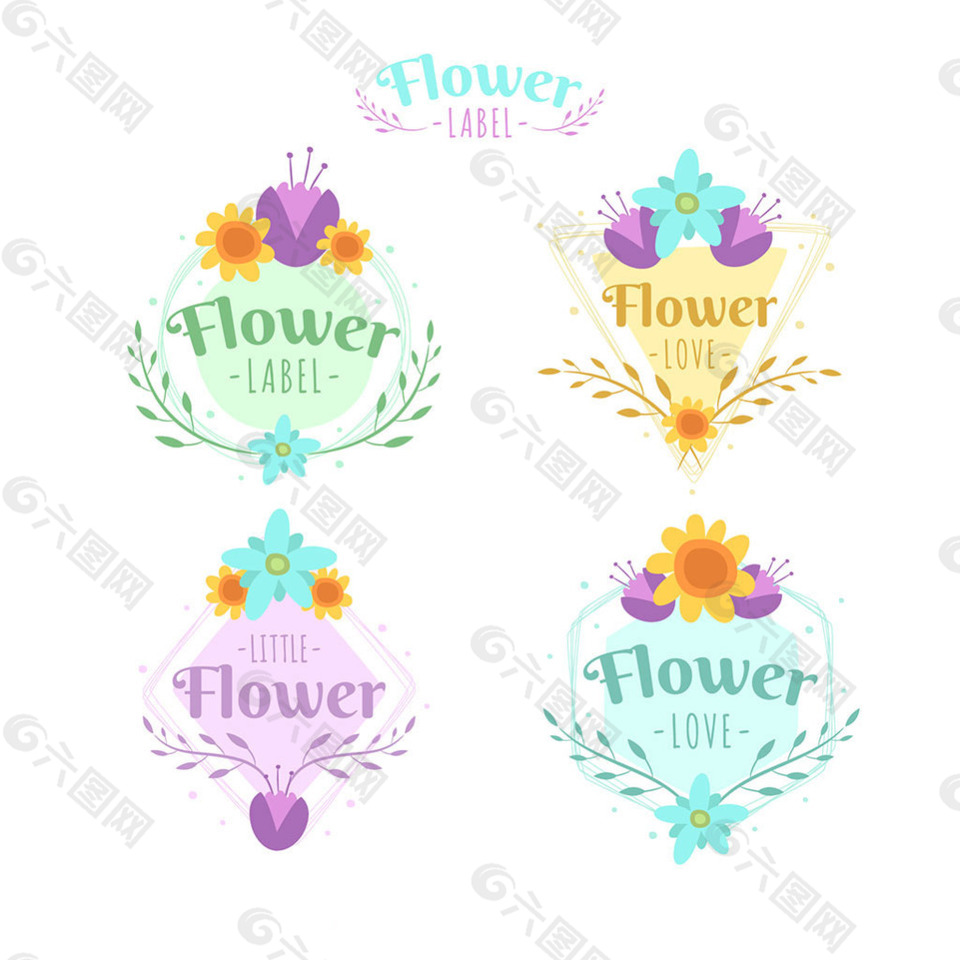 各种彩色花卉贴纸图标