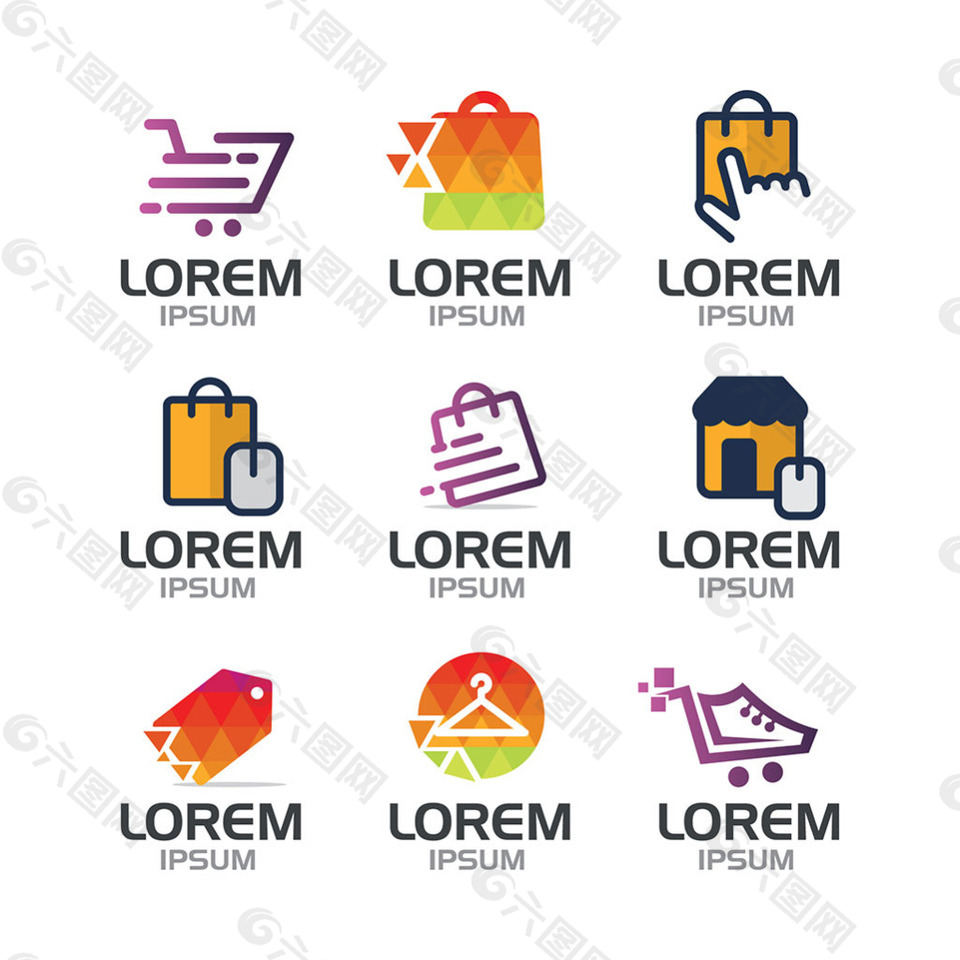 各种彩色购物标志logo