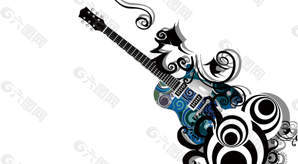 黑色花纹圈圈吉他背景