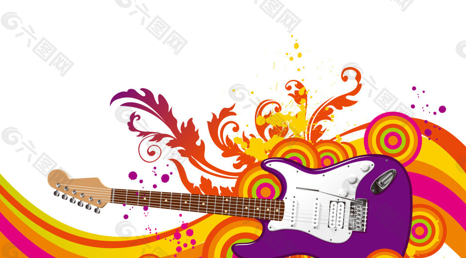 彩色花纹线条吉他背景