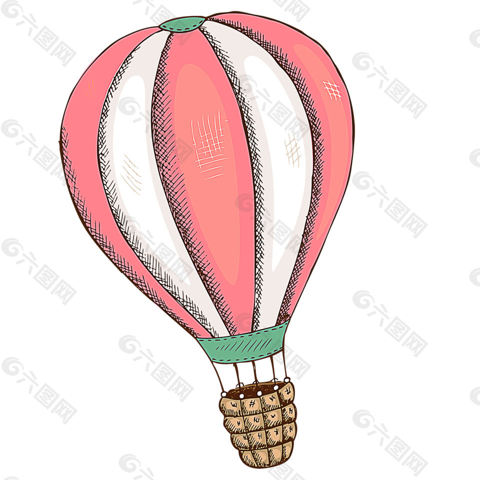 卡通扁平商业手绘可爱粉色热气球装饰图案