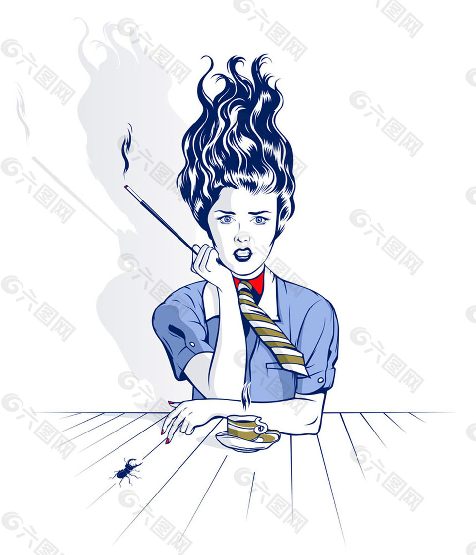 抽烟的卡通女人图片