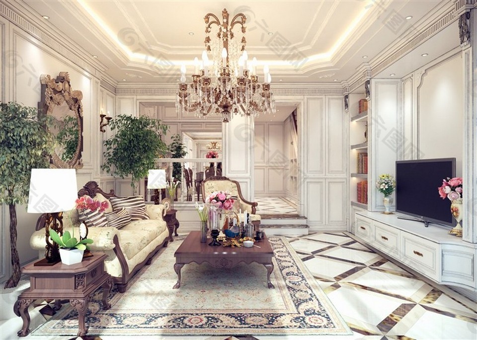 欧式豪华客厅茶几沙发设计图