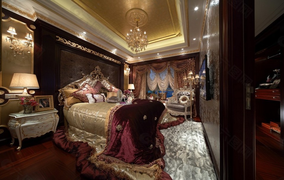 豪华卧室全景设计图装饰装修素材免费下载(图片编号:8675463)-六图网