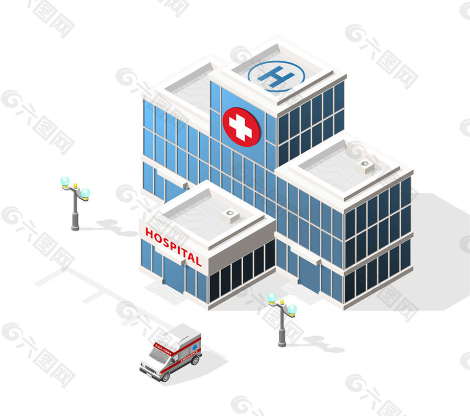 救护车医院等距建筑图片