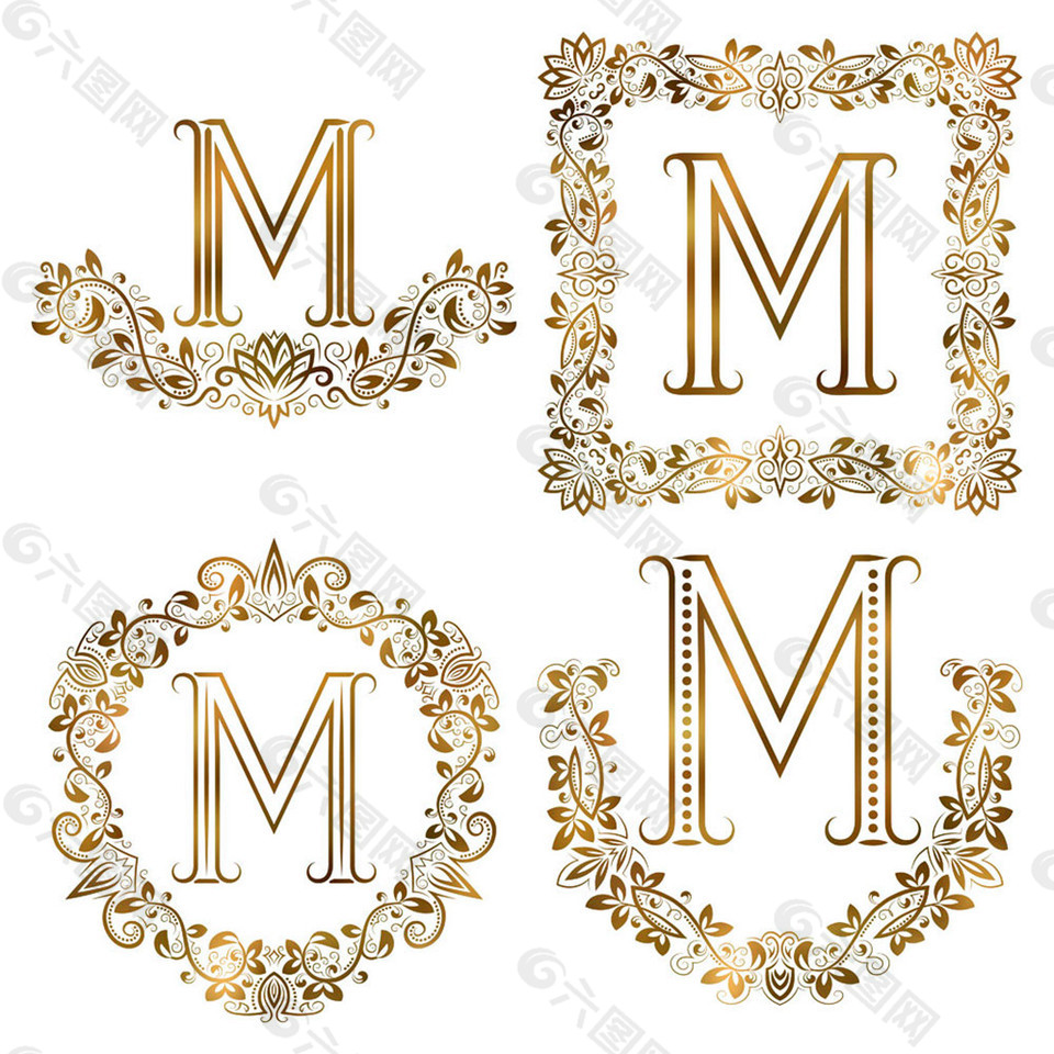 M花纹英文字母组合图片