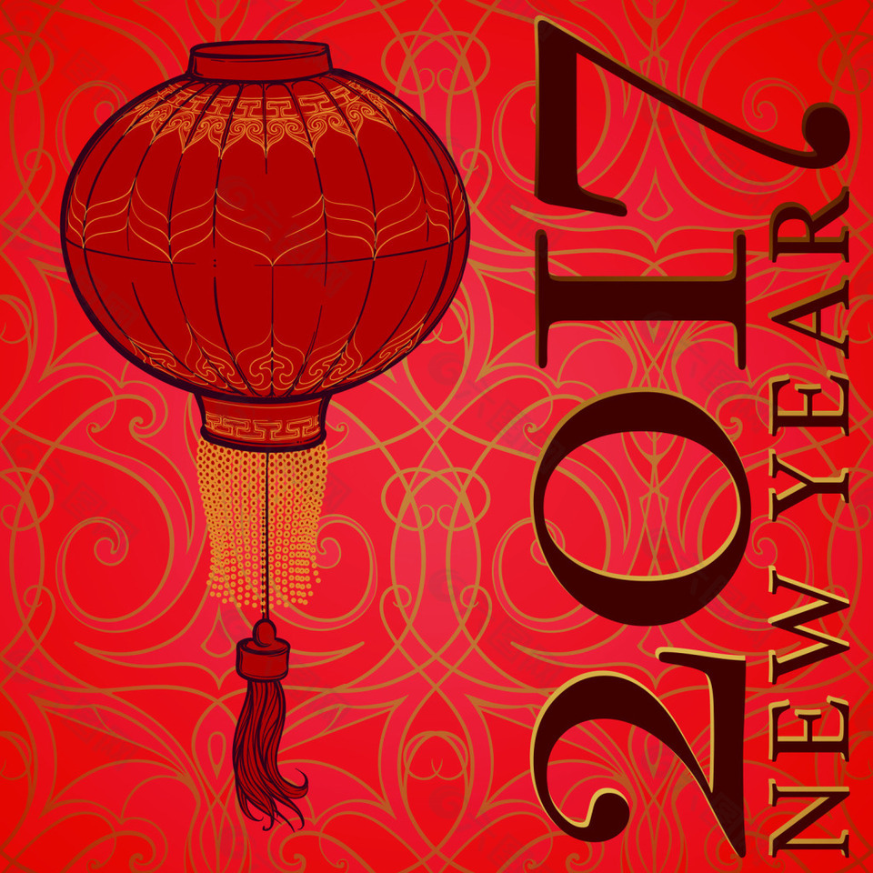 中国风鸡年新年矢量素材 灯笼