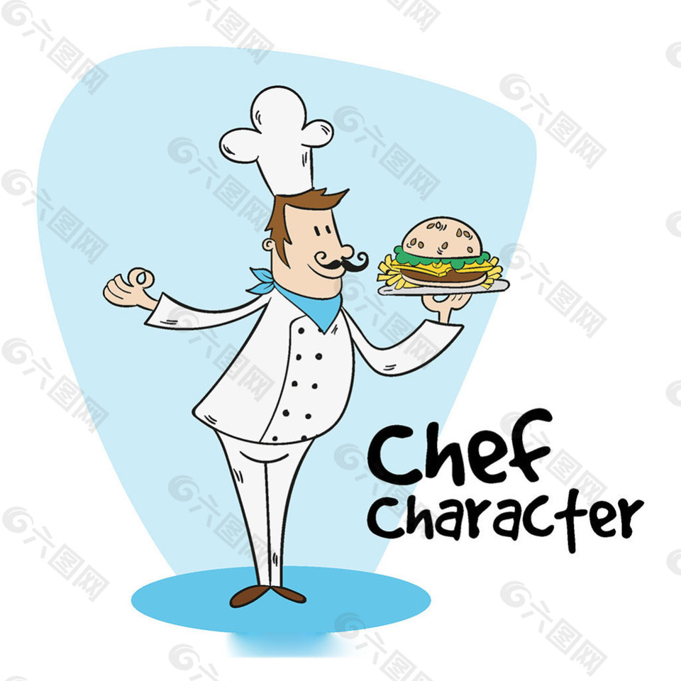 手绘厨师拿着美味的汉堡