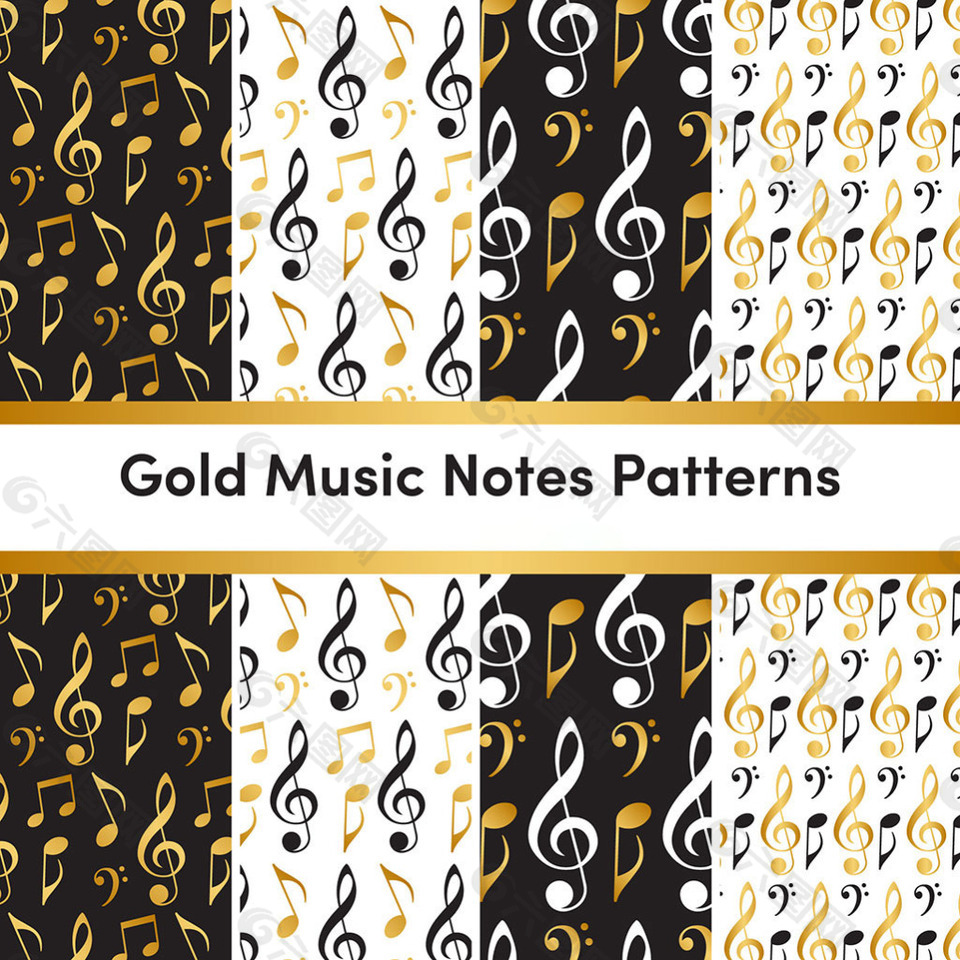 金色各种音乐符号图案背景