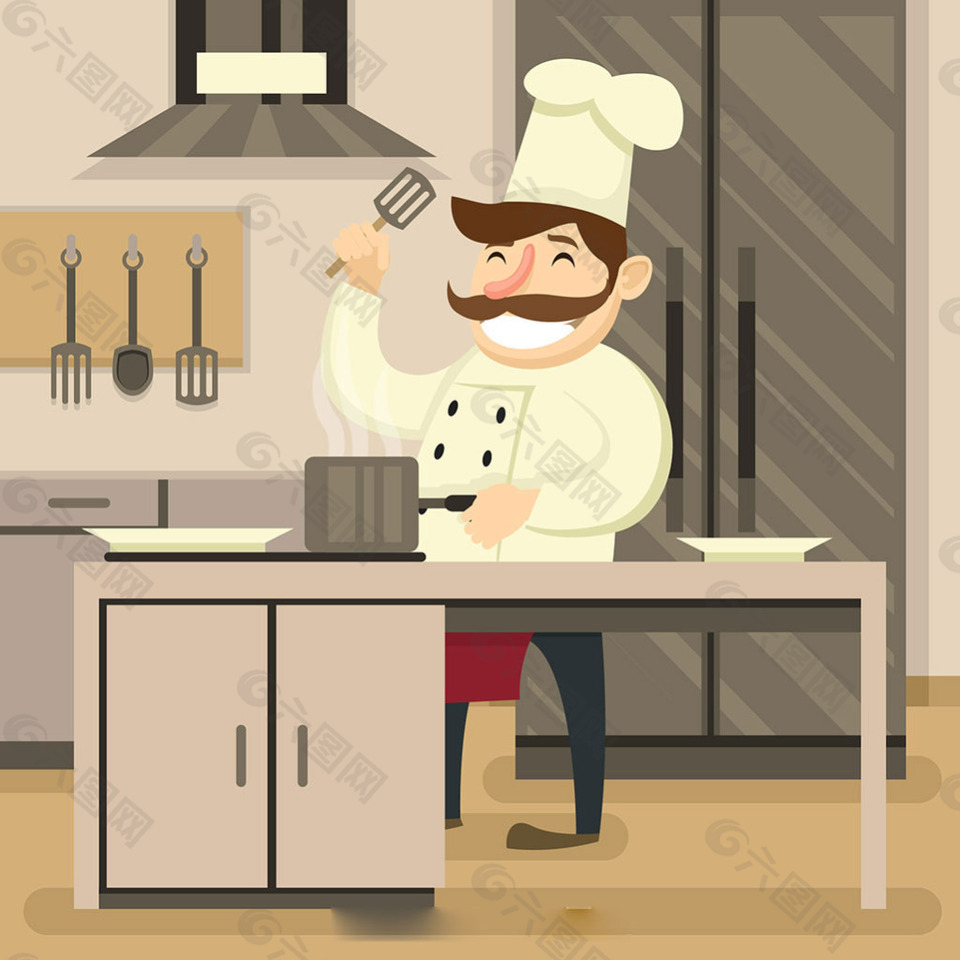 快乐厨师做饭插图背景
