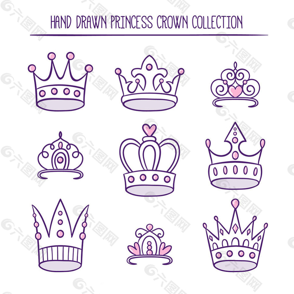 各种手绘粉红色的公主冠图标