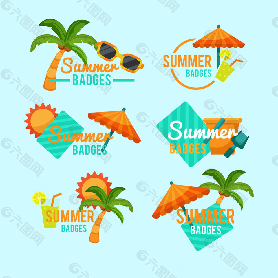 夏季海滩元素贴纸图标