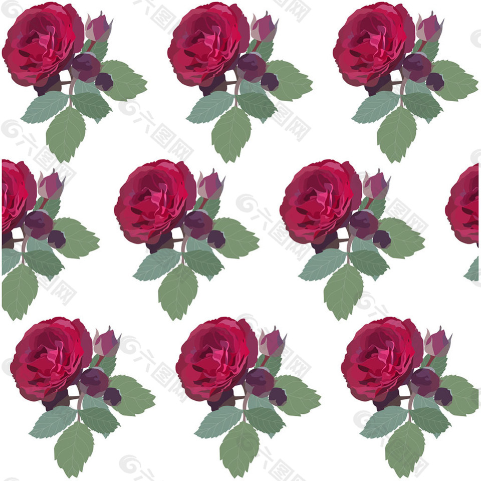 手绘红玫瑰装饰图案背景