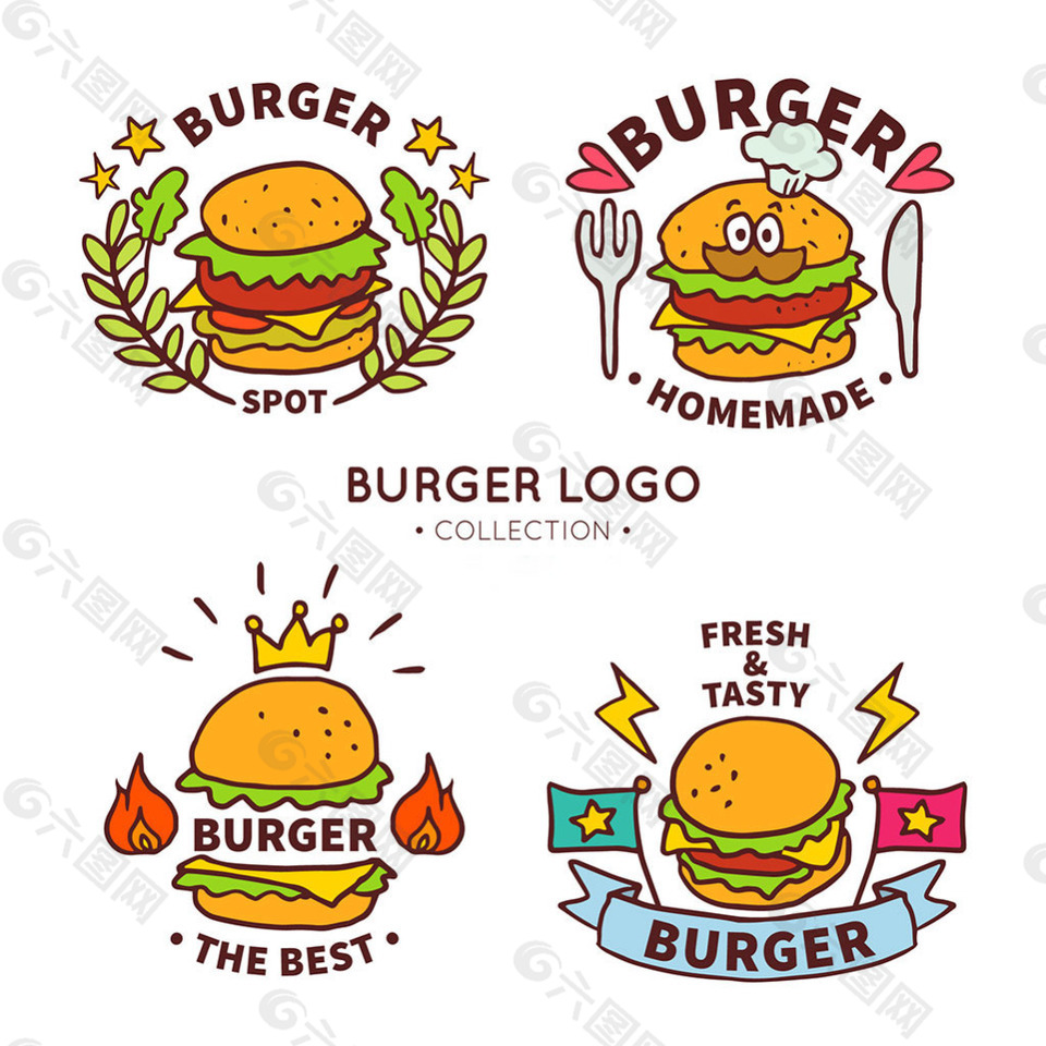 手绘彩色汉堡标志