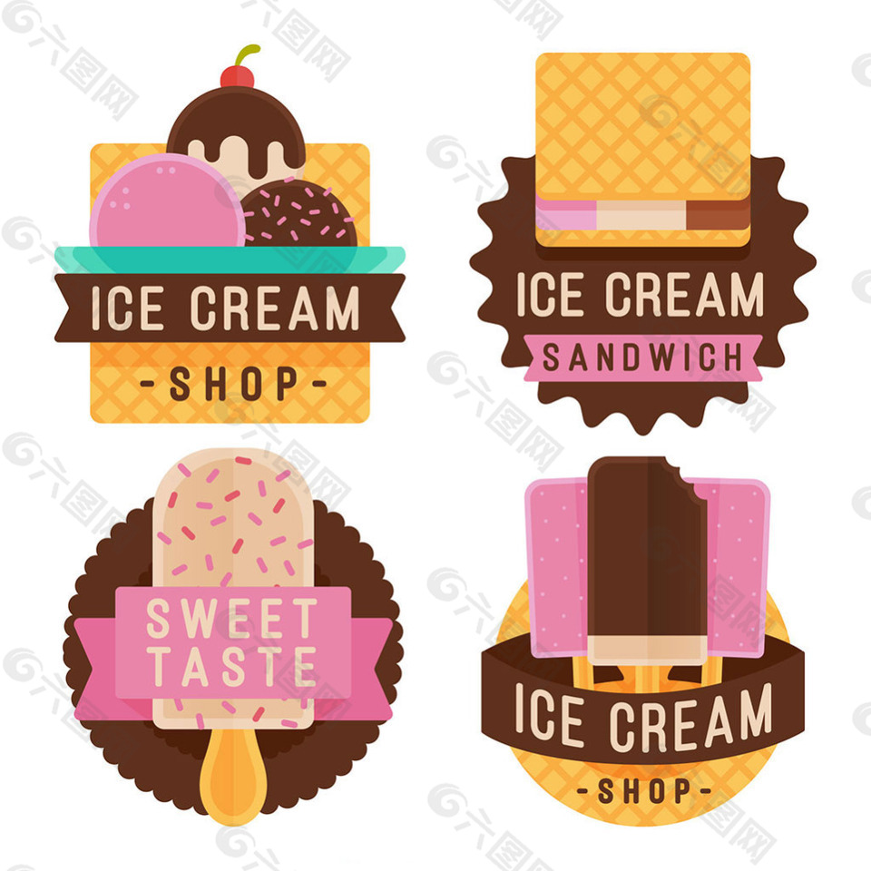 美味的冰淇淋彩色贴纸图标