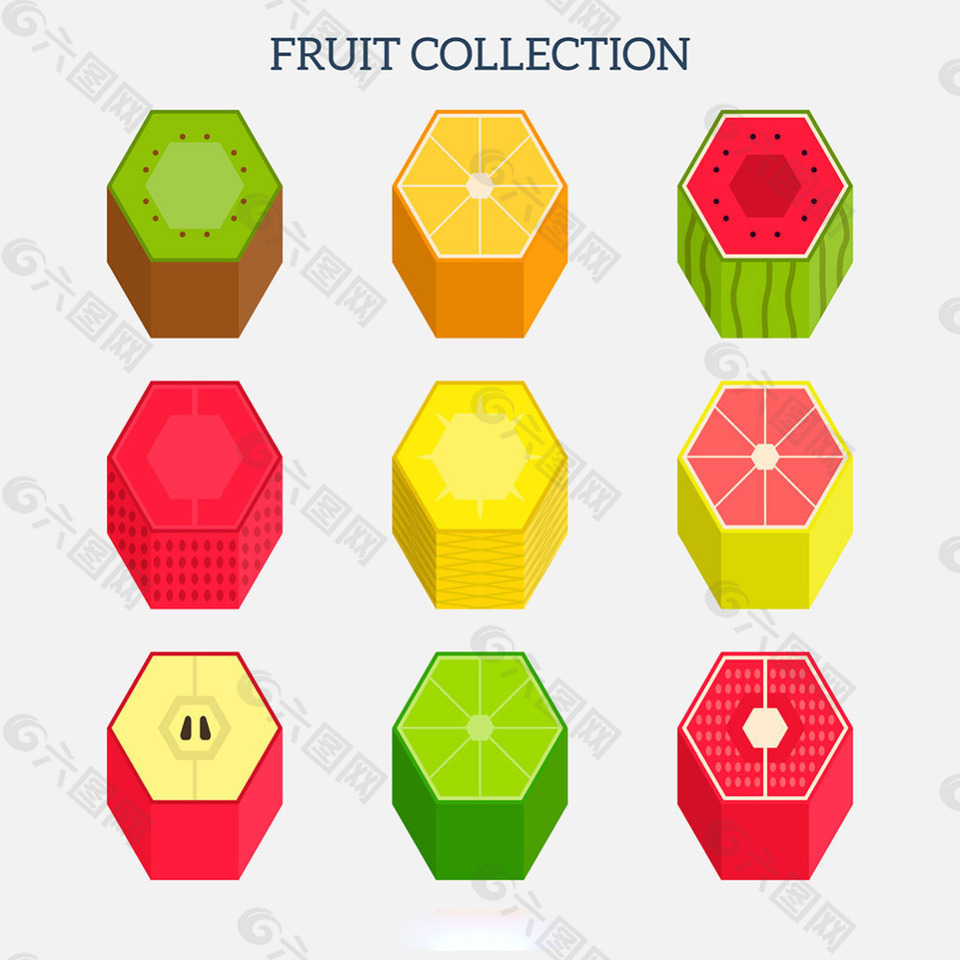 彩色几何形状水果图标集合