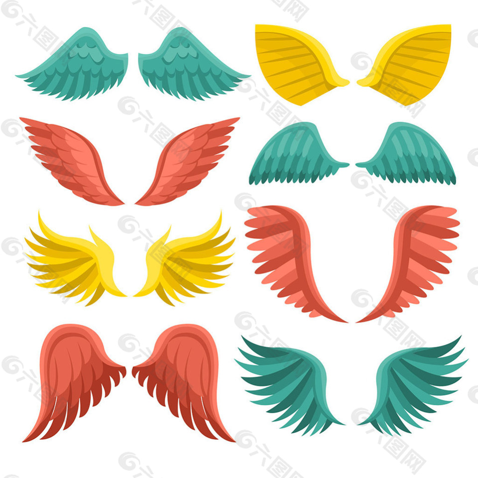 不同的彩色翅膀矢量素材