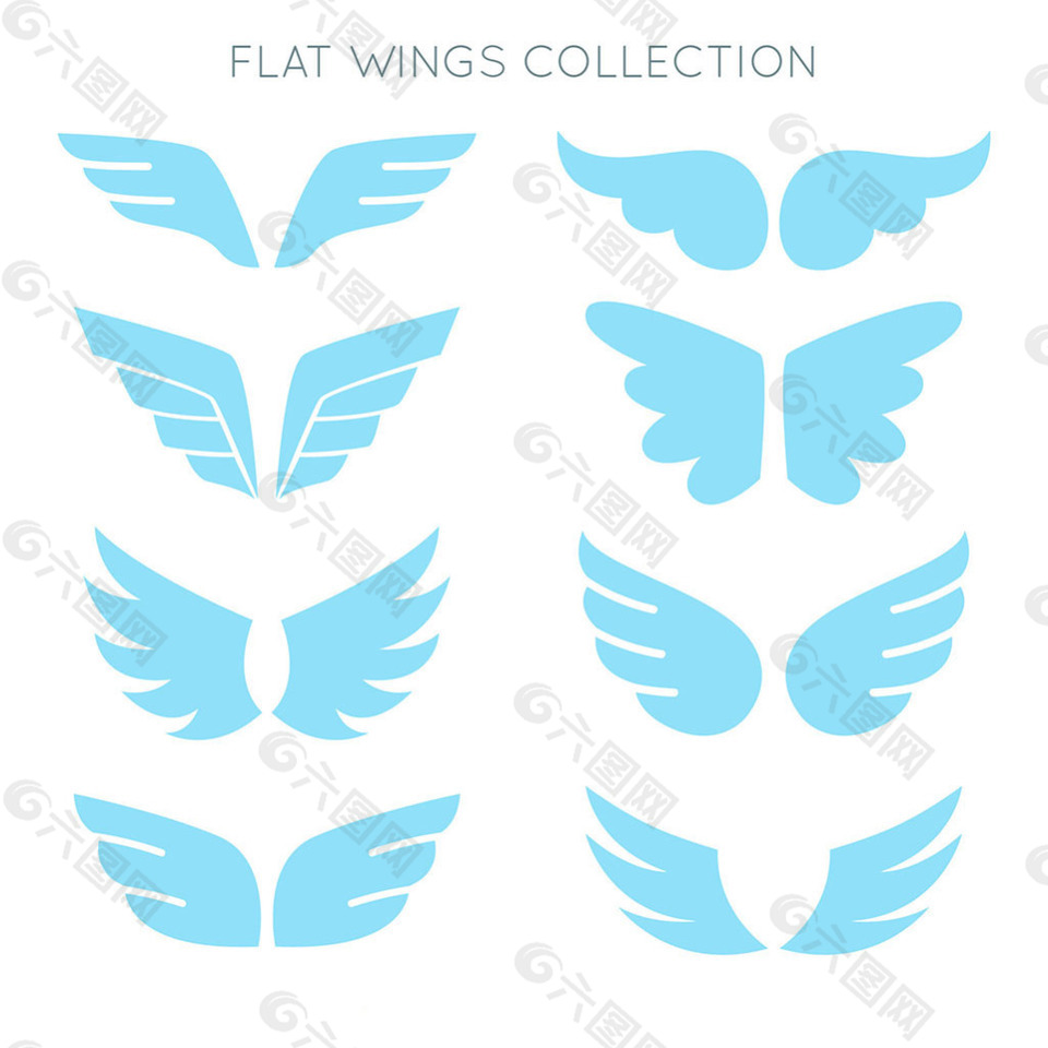 扁平化设计蓝色翅膀矢量素材