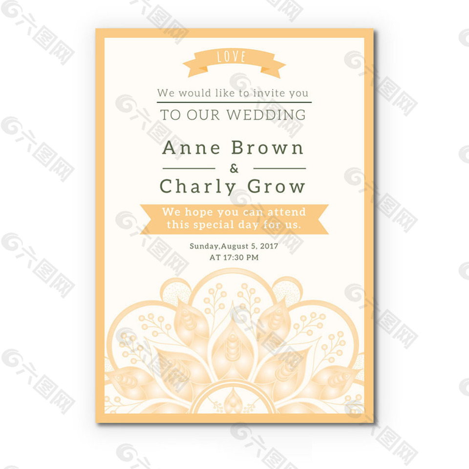 美丽的曼陀罗花边婚礼卡设计