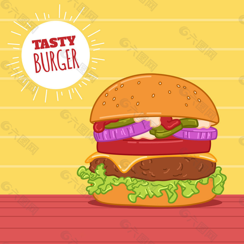 手绘彩色开胃汉堡背景