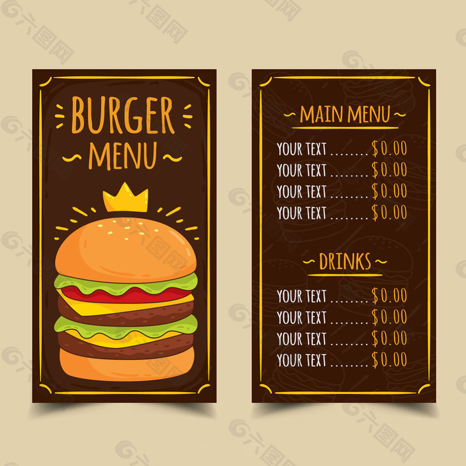 手绘汉堡菜单模板