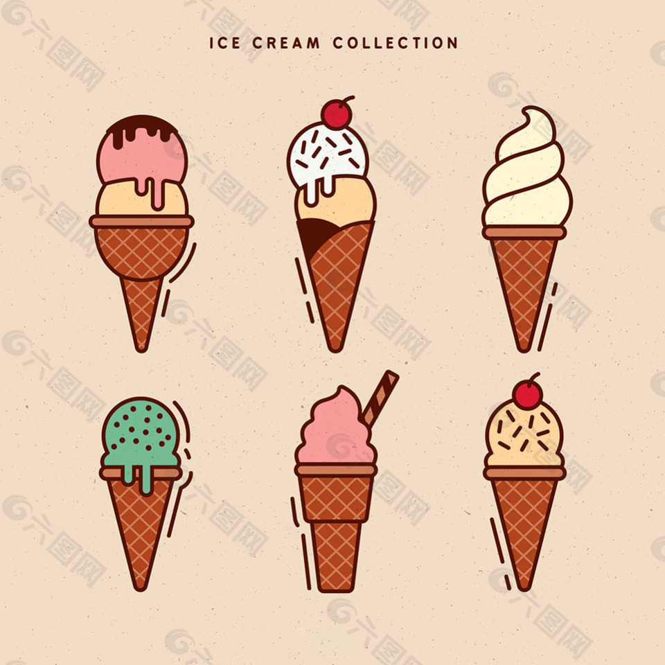 线性风格冰淇淋系列图标