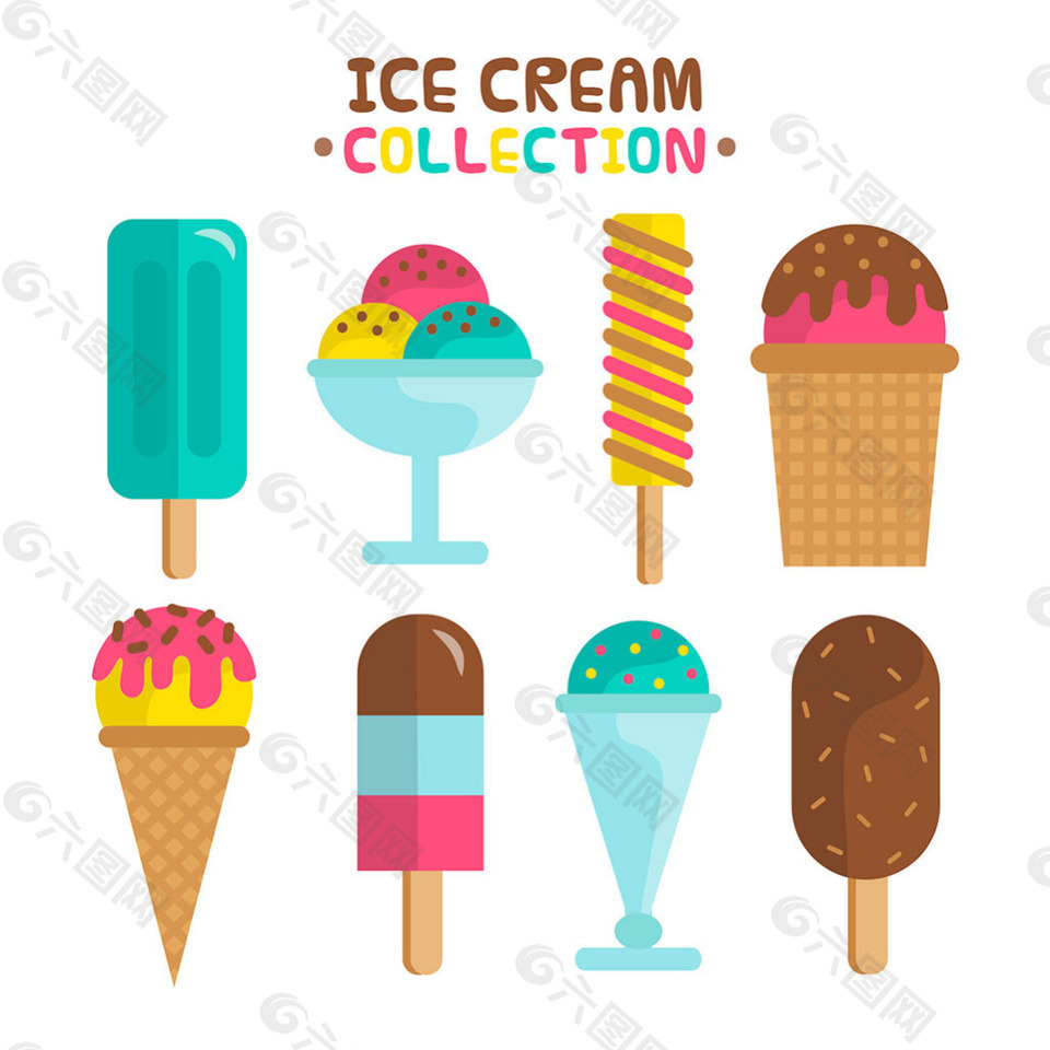 彩扁平风格色冰淇淋图标