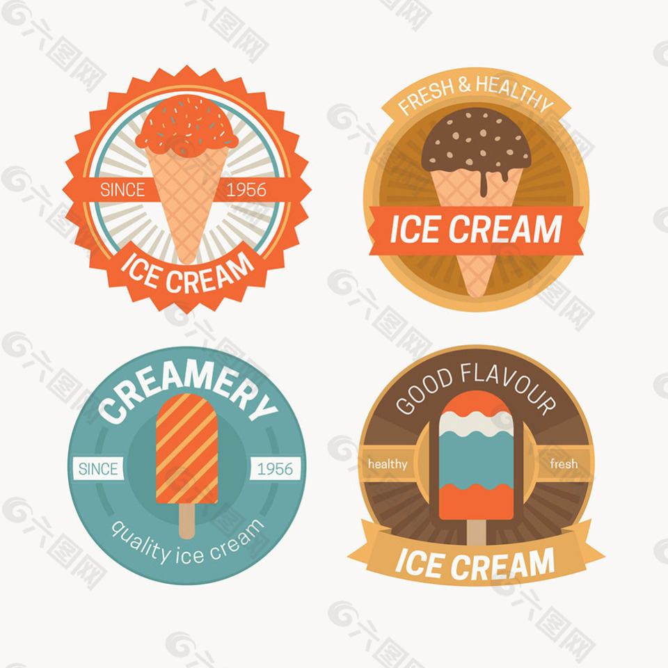 漂亮的彩色冰淇淋徽章图标