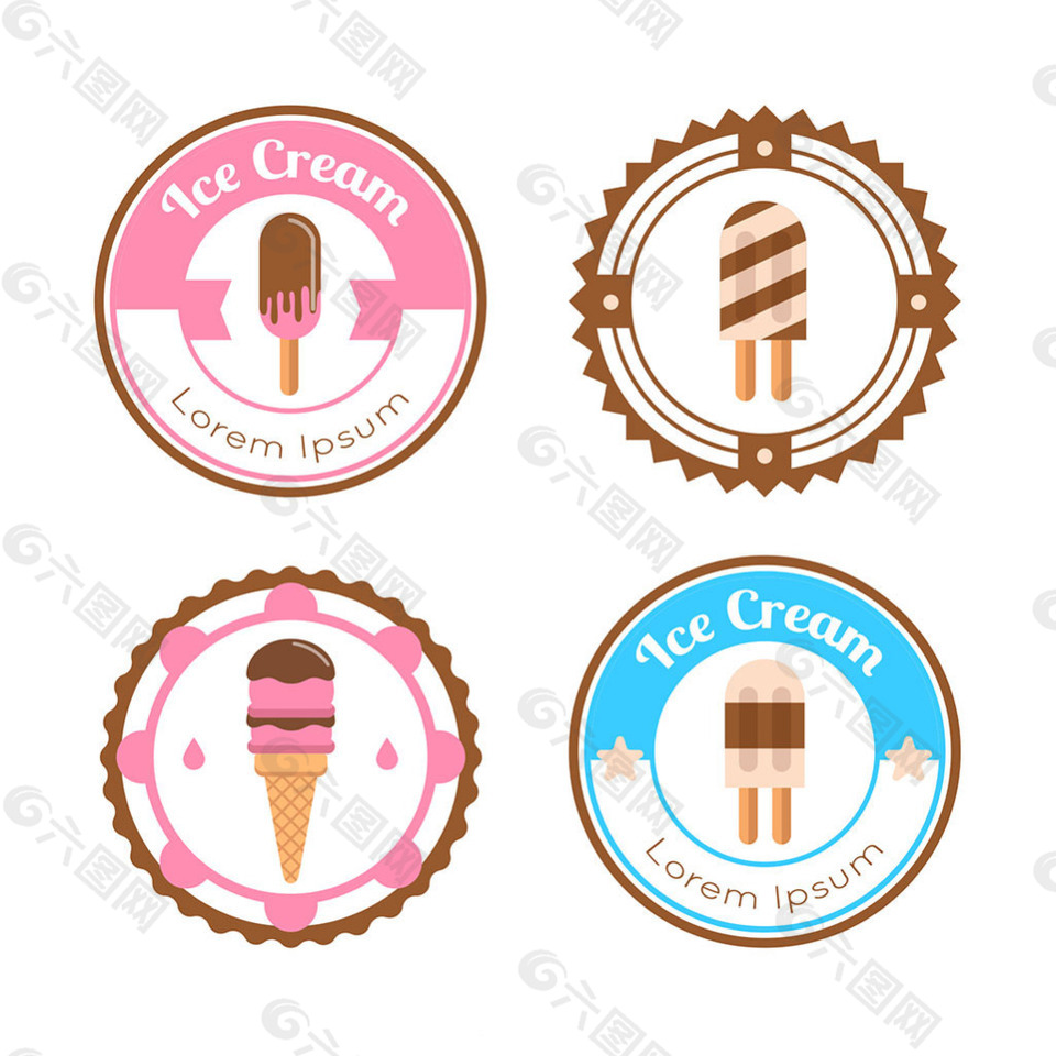 四个圆形冰淇淋贴纸图标