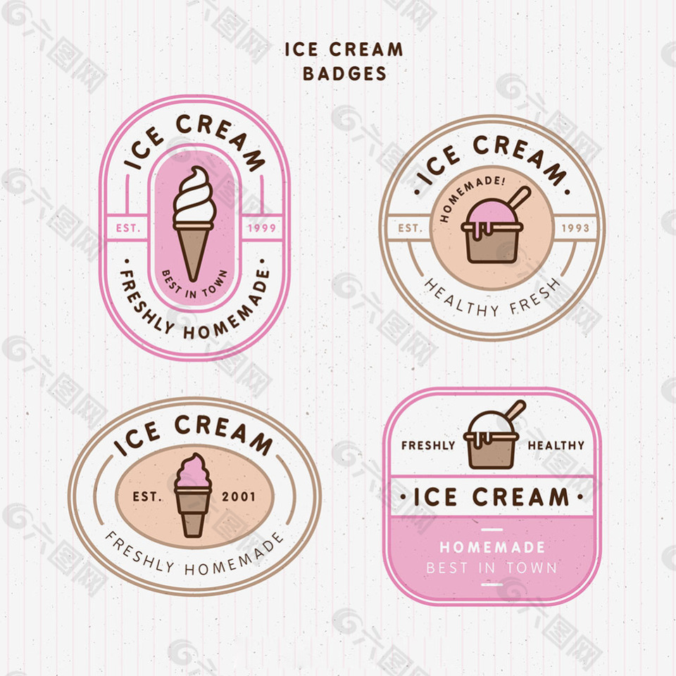 复古美味冰淇淋徽章图标