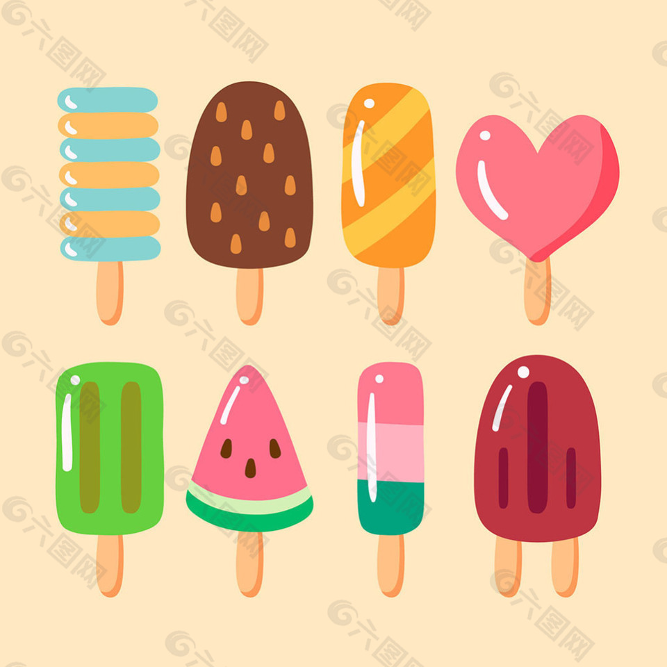 手绘可爱的冰淇淋插图矢量素材
