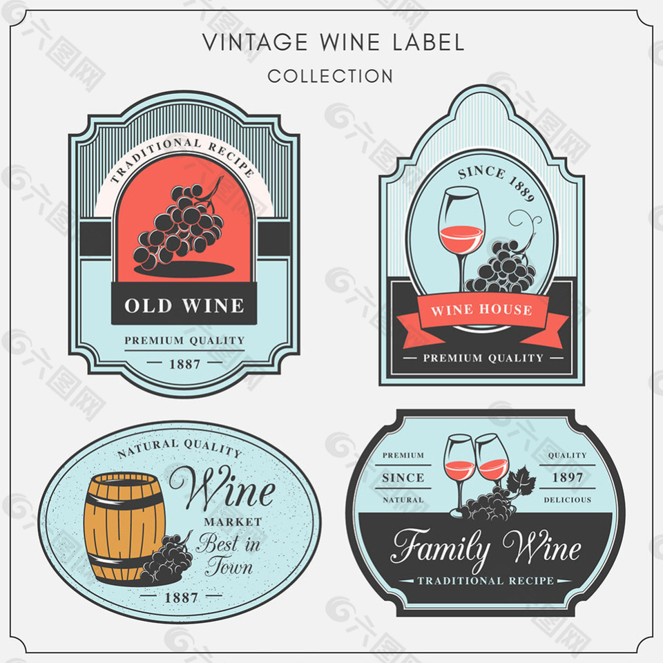 复古风格葡萄酒装饰标签图标