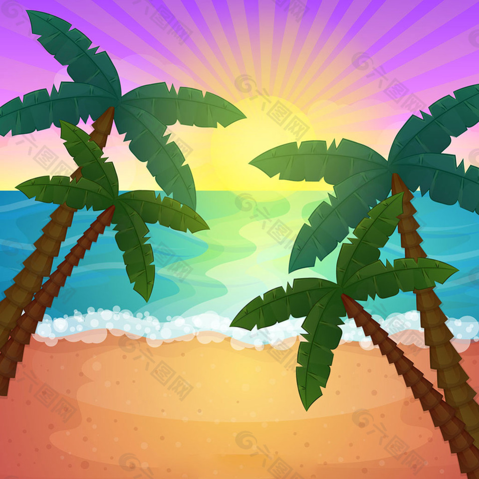 夏天棕榈树夕阳背景