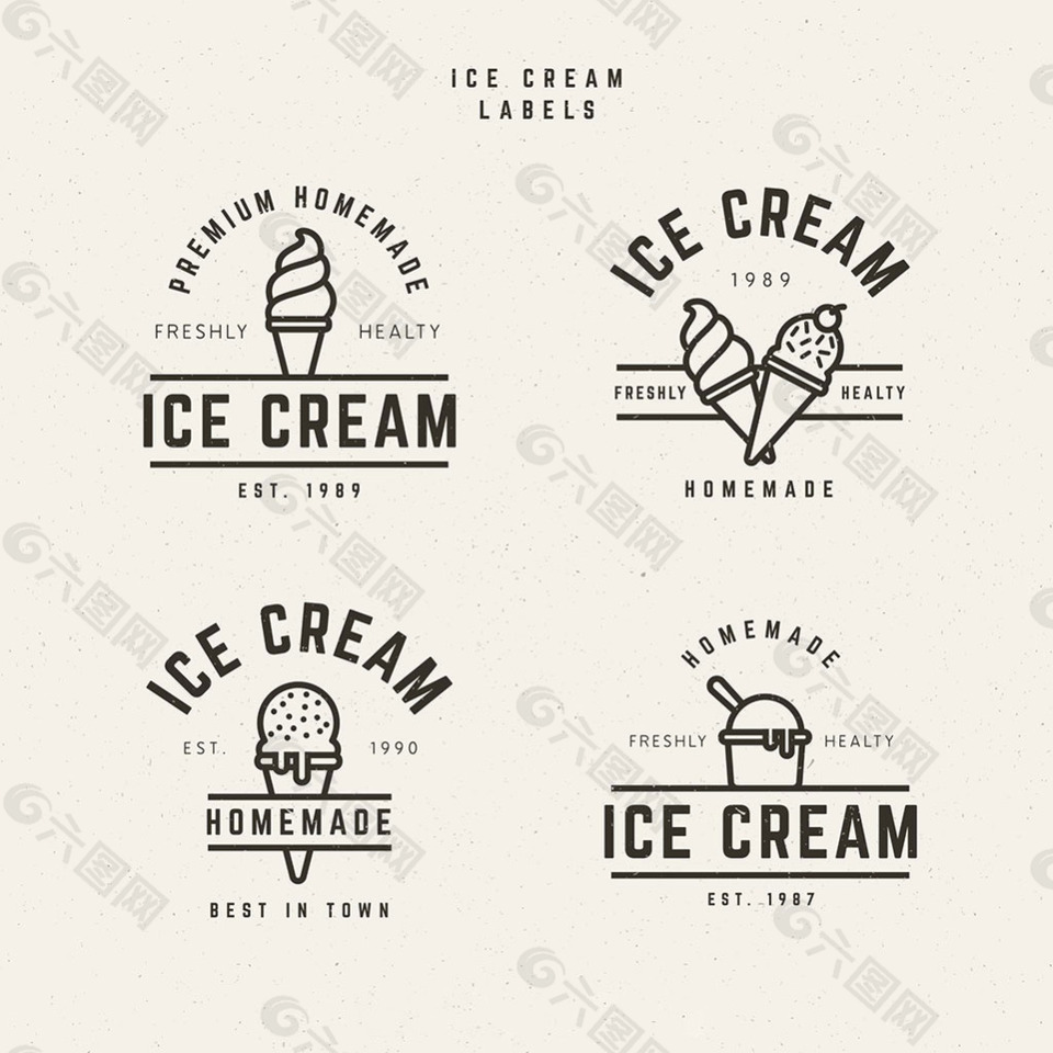 几种复古风格冰淇淋标签