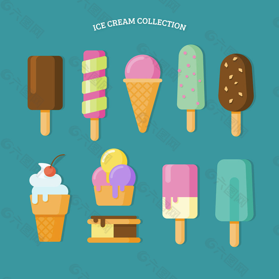 各种类型冰淇淋插图矢量素材