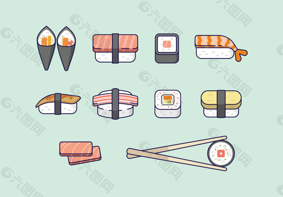 手绘可爱寿司美食