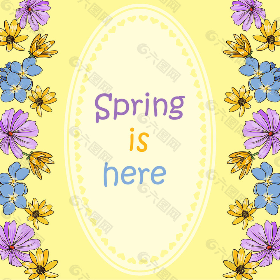 春天主题手绘漂亮花卉边框背景