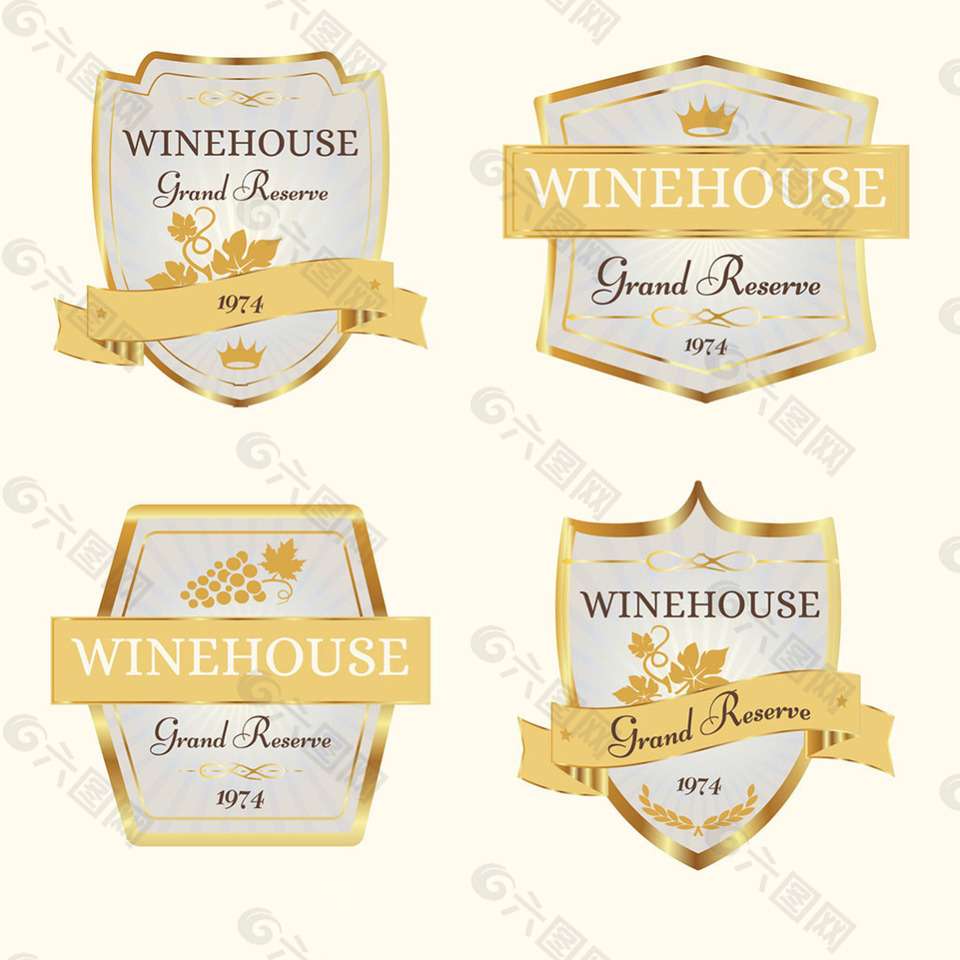 各种金色葡萄酒标签