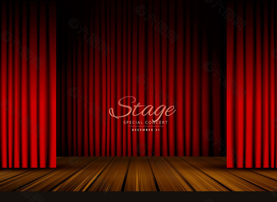 红色幕布木板舞台背景