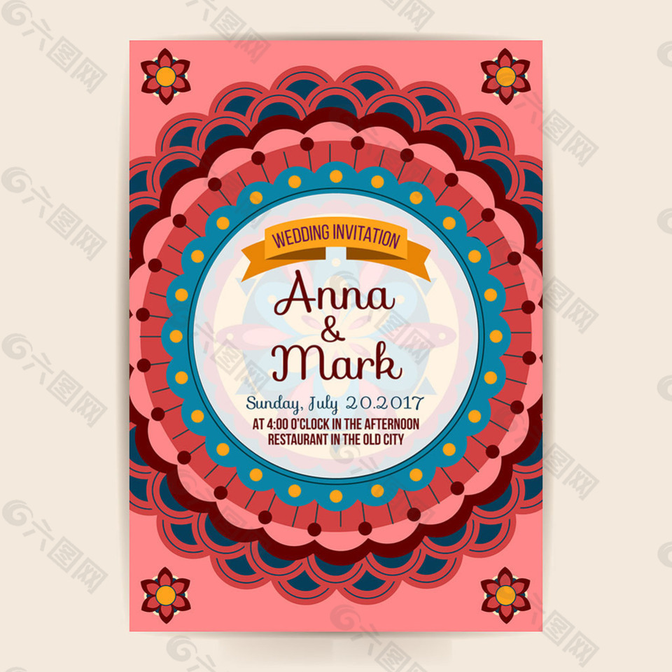 曼陀罗花纹婚礼卡设计