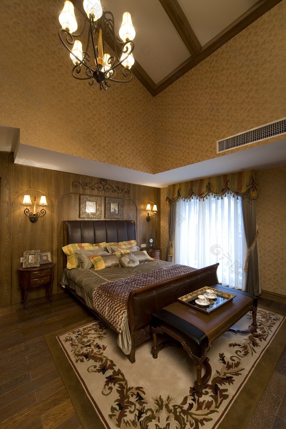 时尚卧室大床落地窗设计图