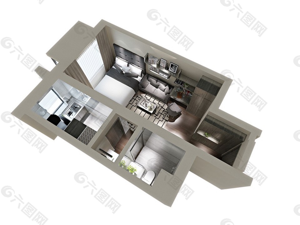 现代3D立体家装效果图