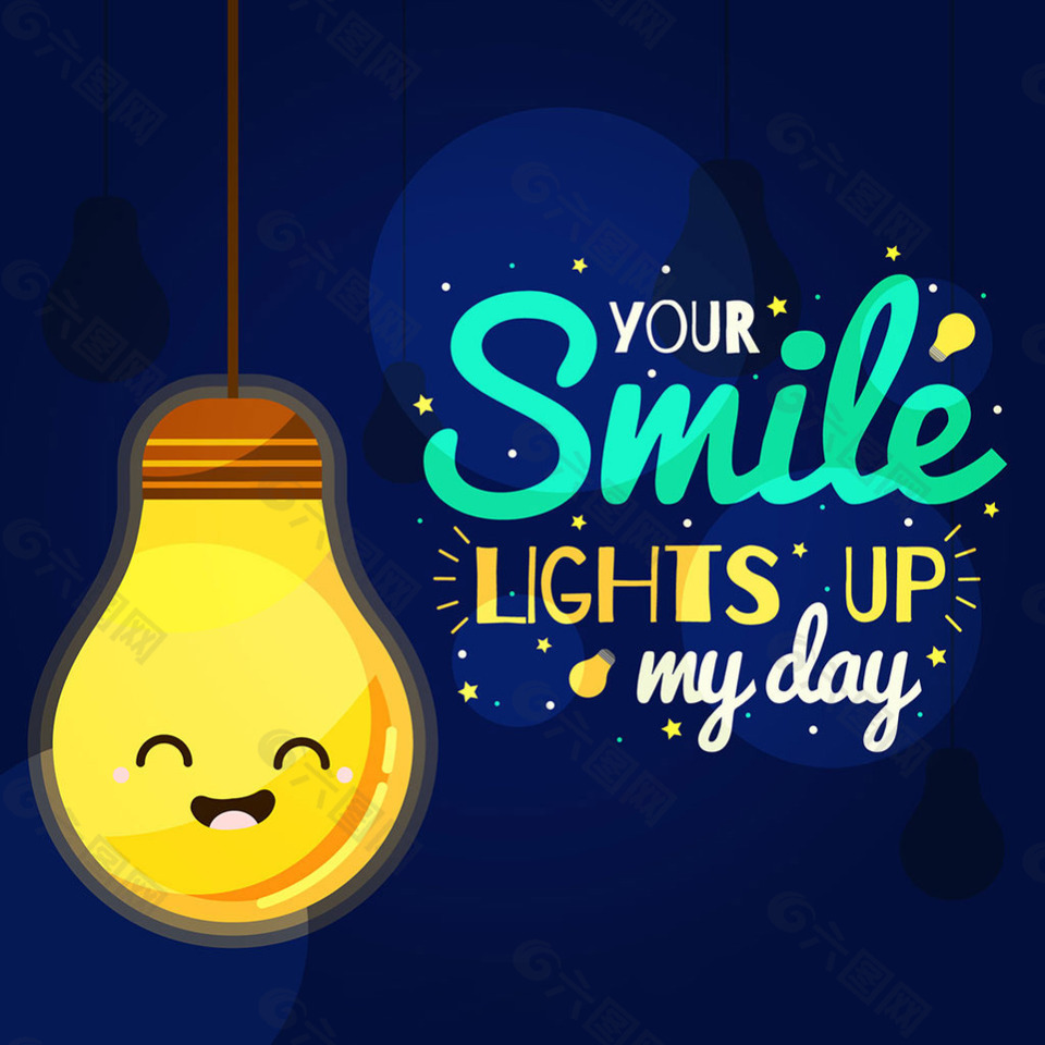 微笑的灯泡文字排版平面背景