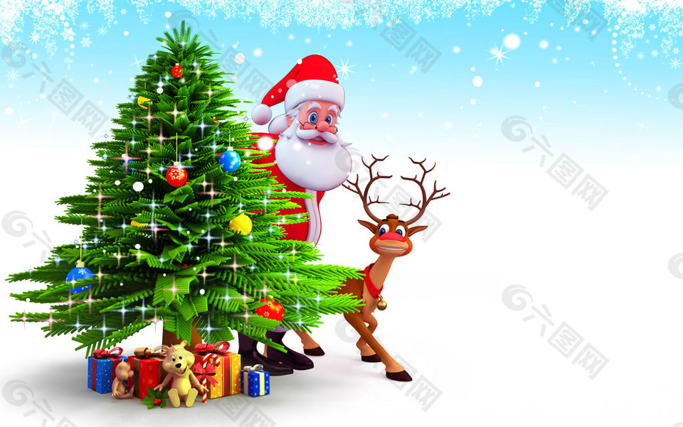 卡通圣诞树圣诞老人背景图片