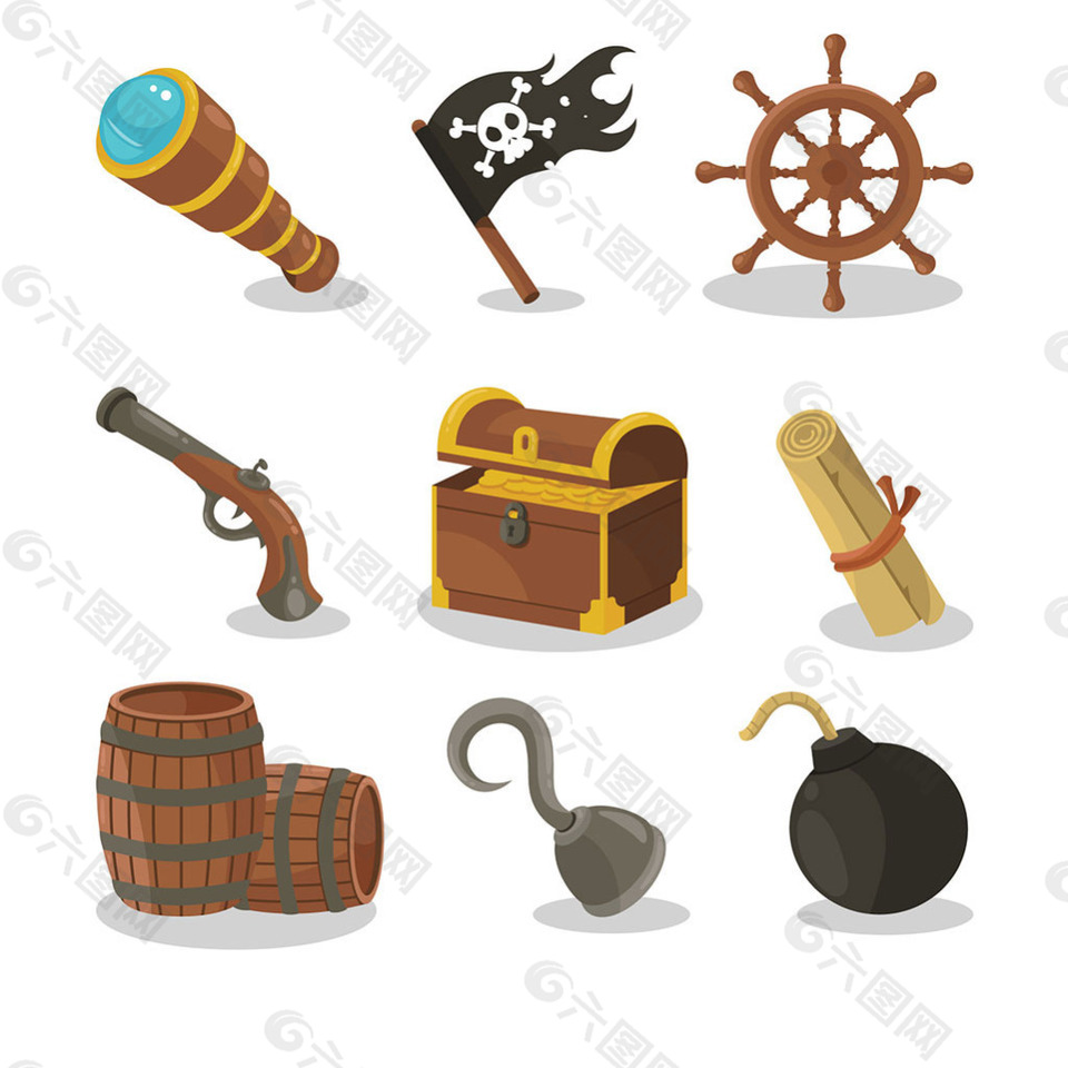 各种海盗物品宝箱矢量素材