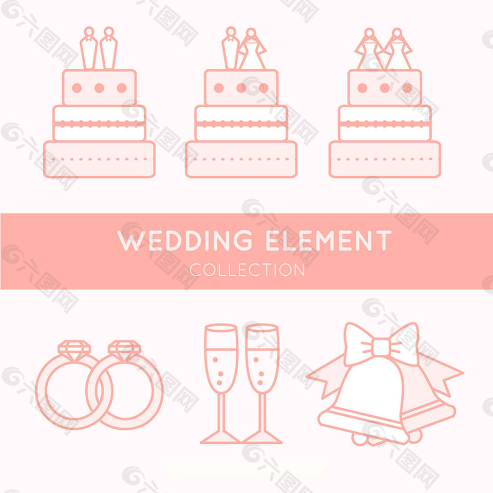 粉红色婚礼元素平面设计素材