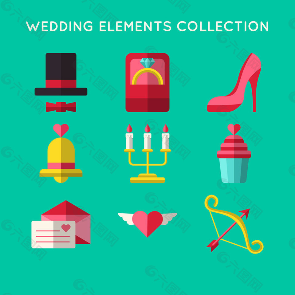各种婚礼元素平面设计素材