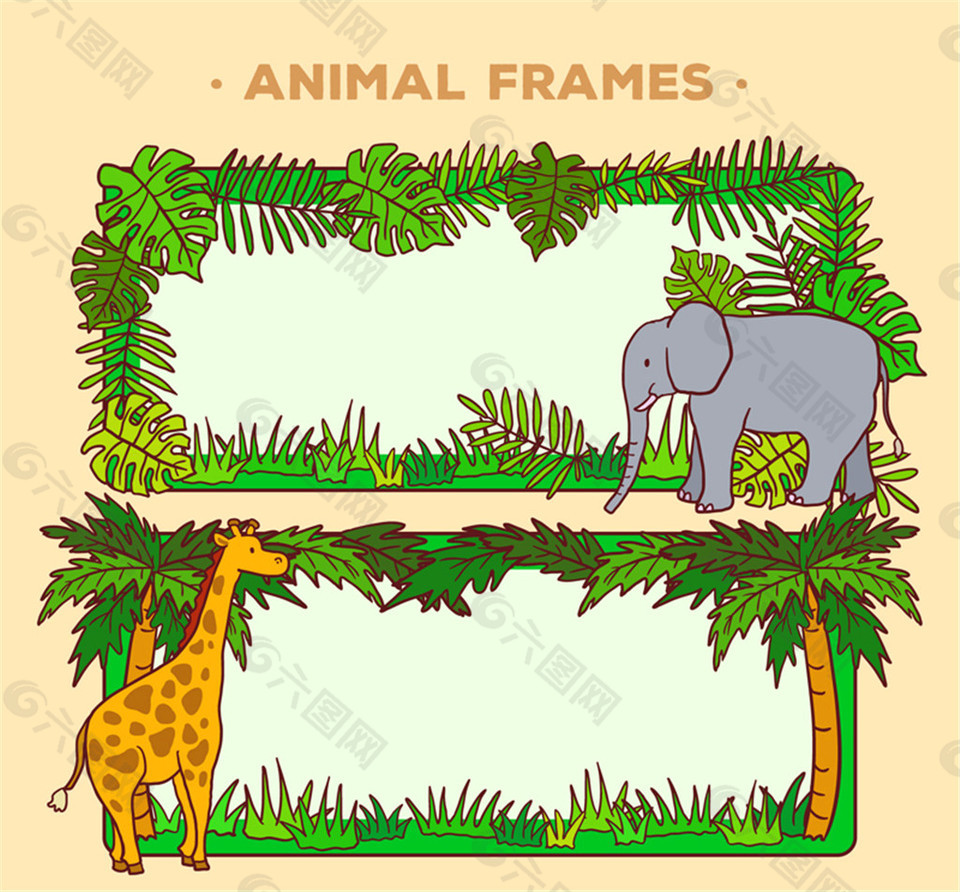 2款创意野生动物空白框架矢量素材