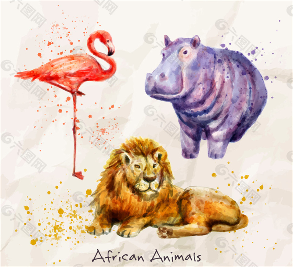 3款水彩绘非洲动物矢量素材